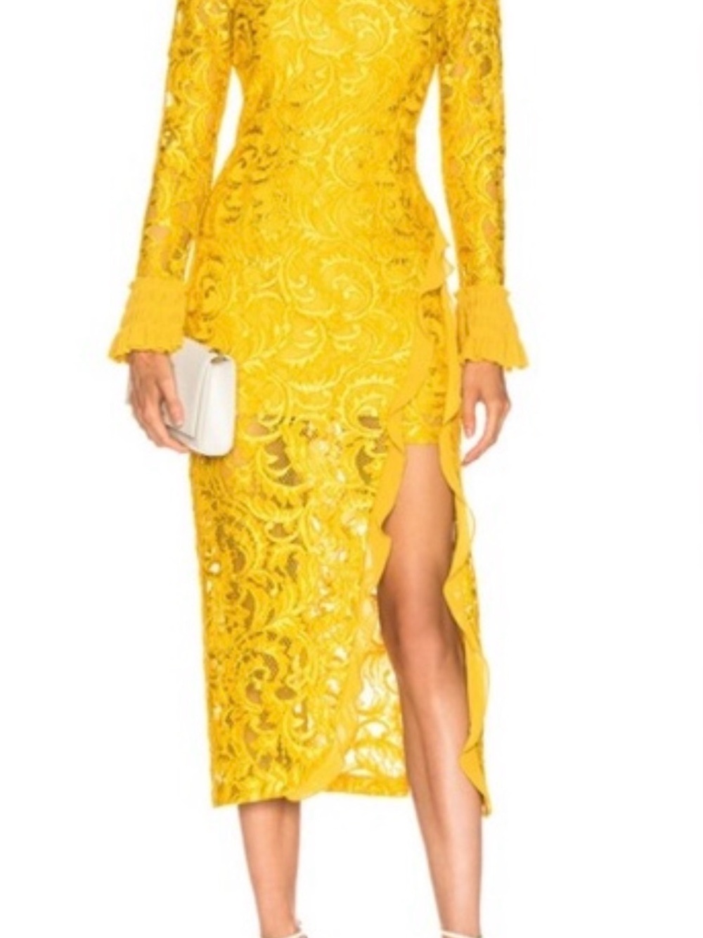 Alexis Yellow Lace Long-Sleeve Midi Dress